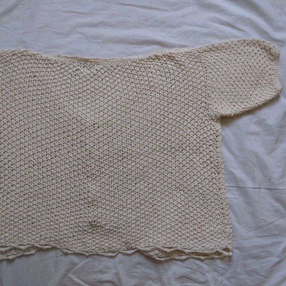 Vintage Rico Cropped Sweater Beige Button Up Short Sleeve Chunky Boho Peasant - Picture 8 of 11